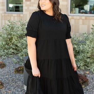 Lena & Lou Black Tiered Puff-Sleeve Dress